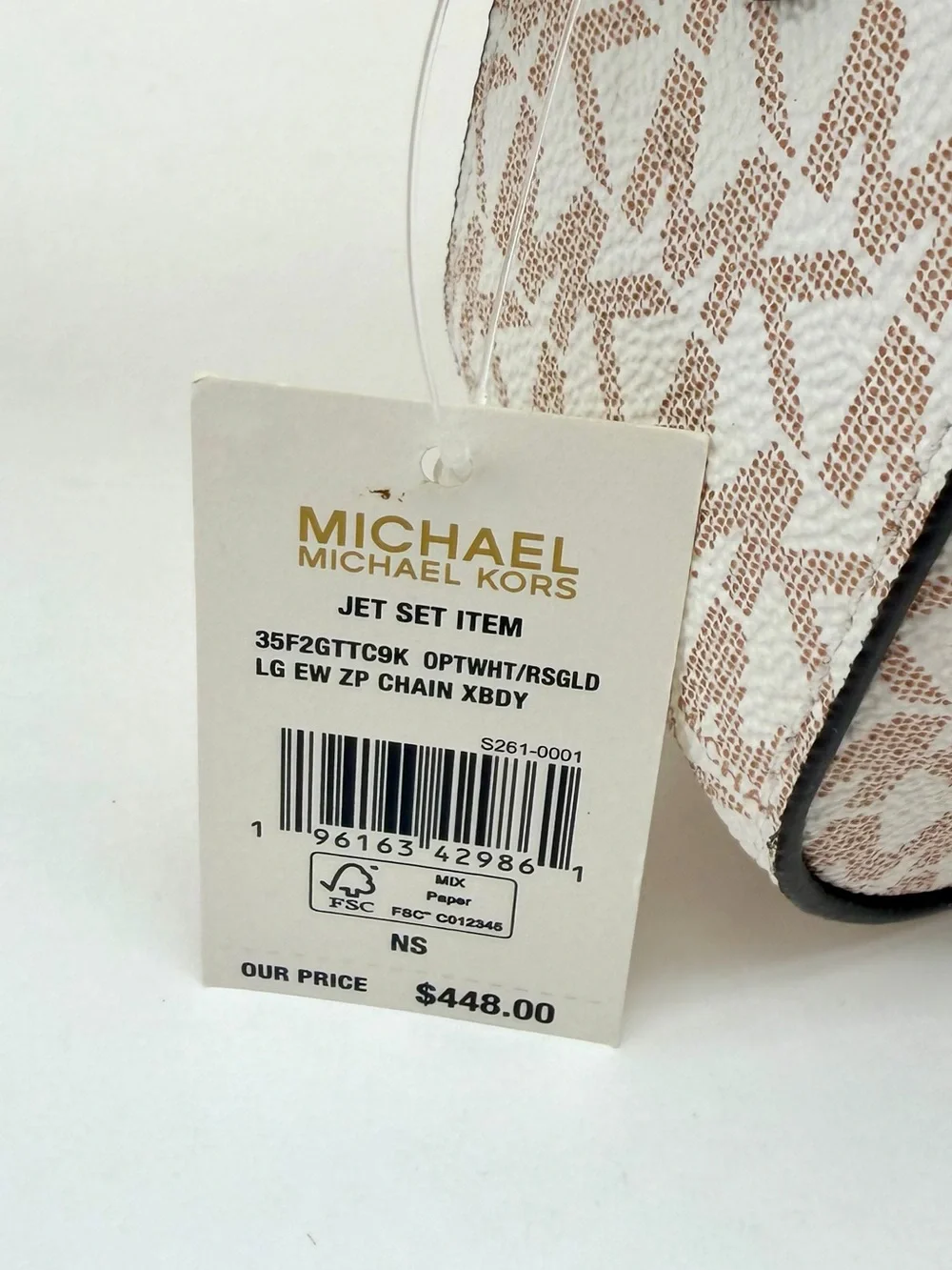 Michael Kors Jet Set Travel EW  Crossbody Bag Optic White Rose Gold